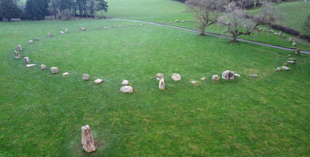 Aerial view of Long Meg and her Daughters